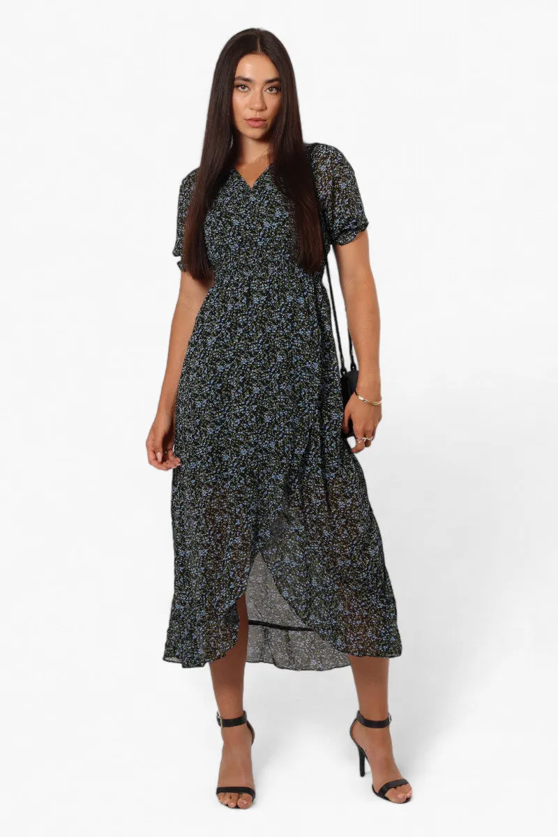 Limite Floral Crossover Chiffon Maxi Dress - Black