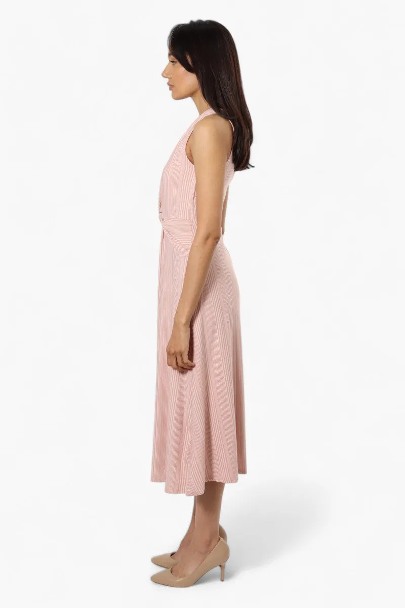 Limite Striped Sleeveless Front Twist Maxi Dress - Pink