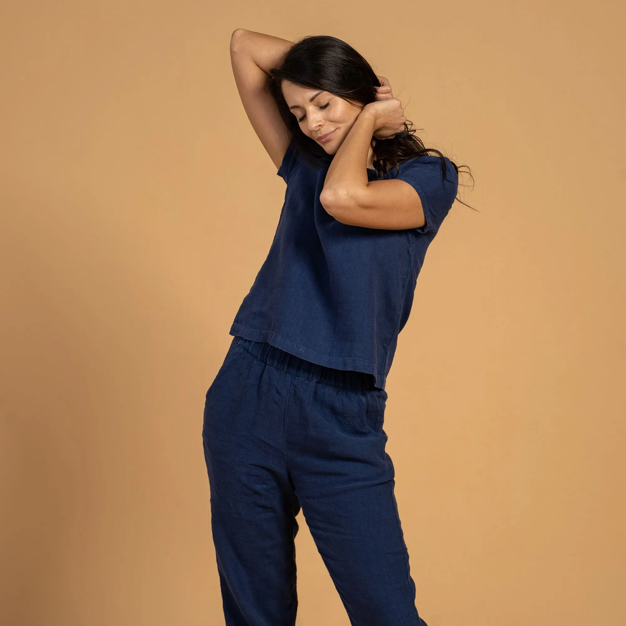 Linen T-Shirt Top & Pants 2-Piece Storm Blue