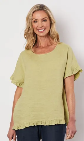 Linen Top Julie Frill Trim Celery