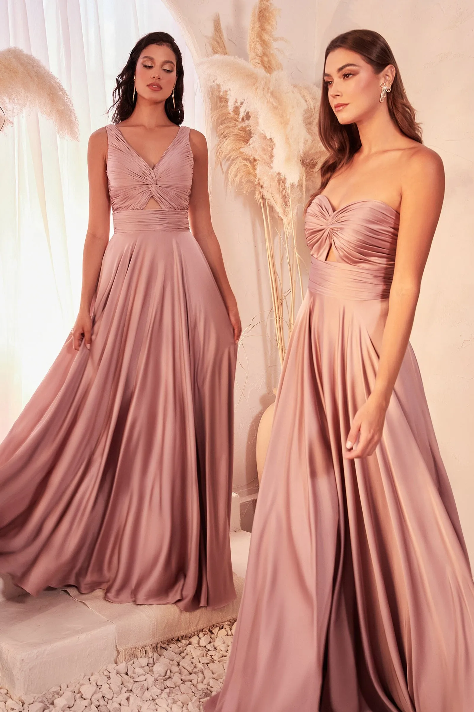 Long Satin Strapless Keyhole Dress by Ladivine 7496