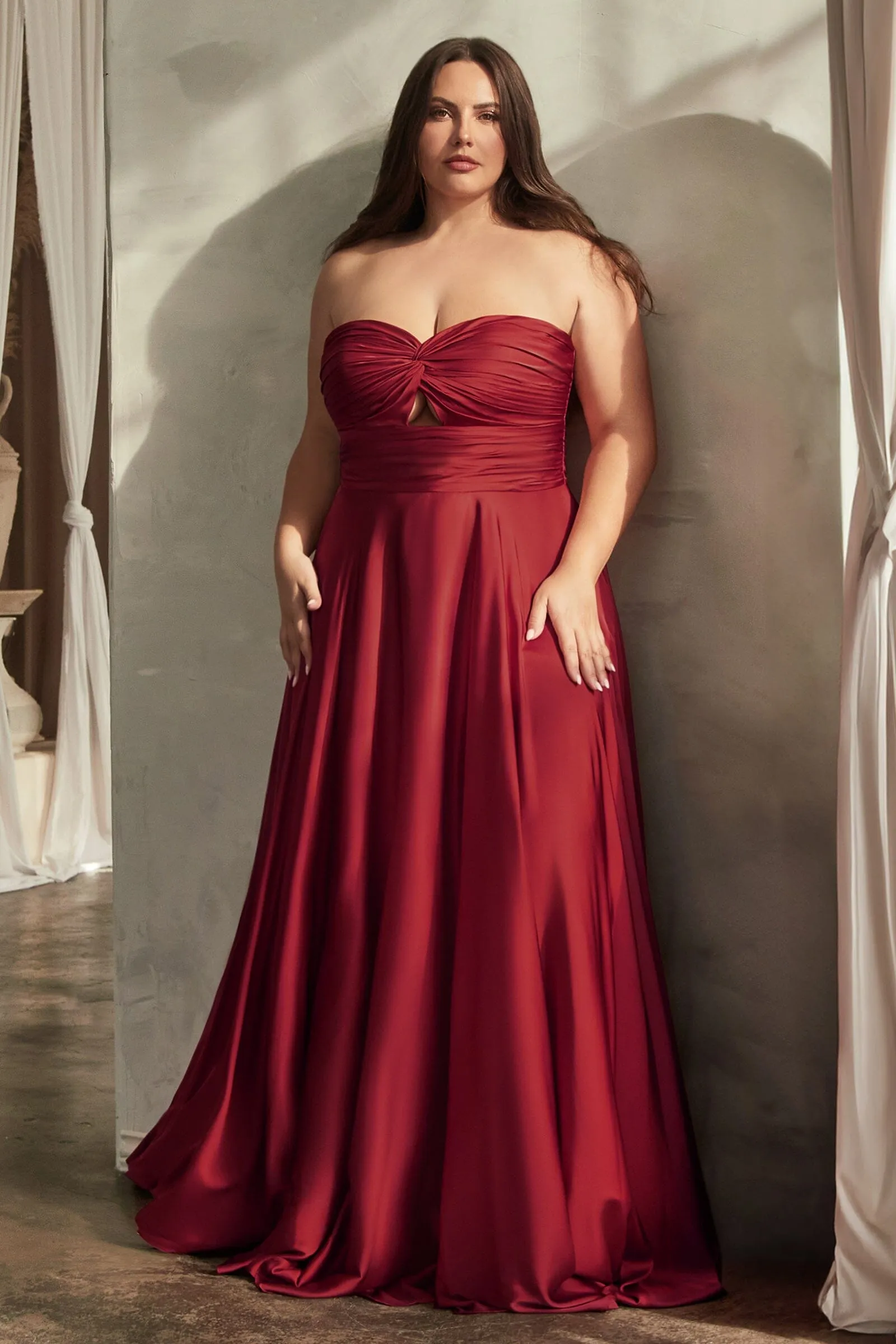 Long Satin Strapless Keyhole Dress by Ladivine 7496