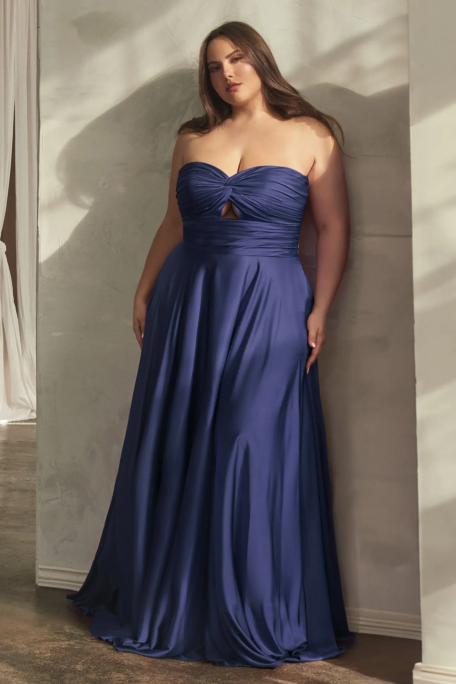 Long Satin Strapless Keyhole Dress by Ladivine 7496