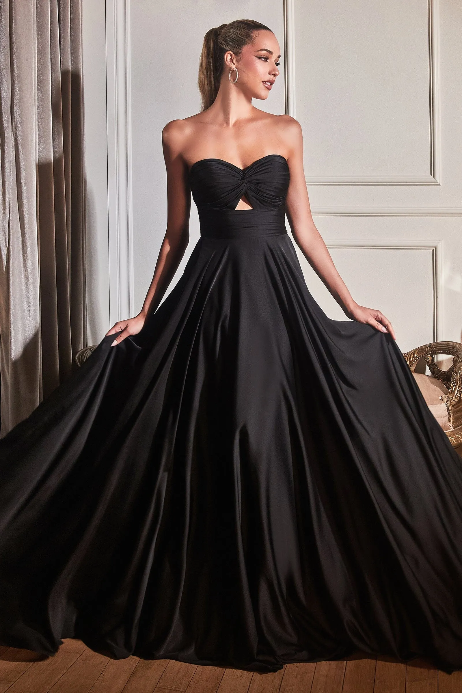 Long Satin Strapless Keyhole Dress by Ladivine 7496