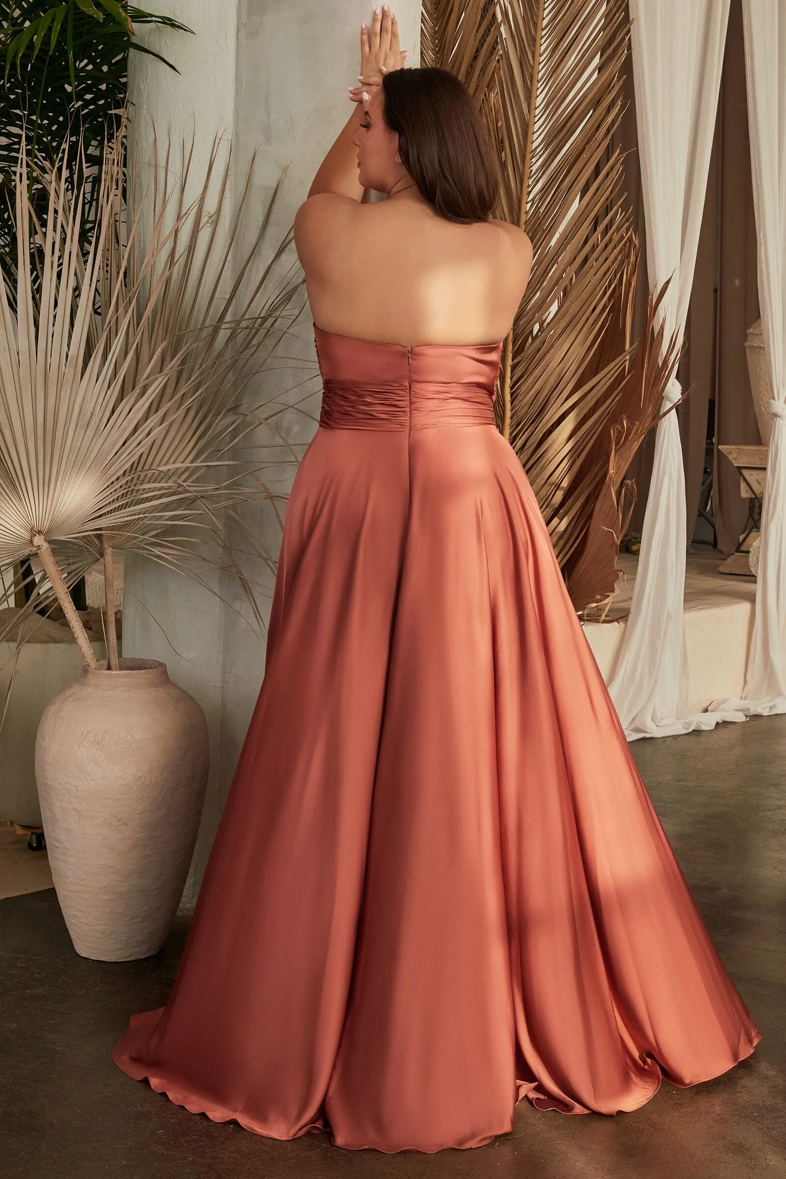 Long Satin Strapless Keyhole Dress by Ladivine 7496