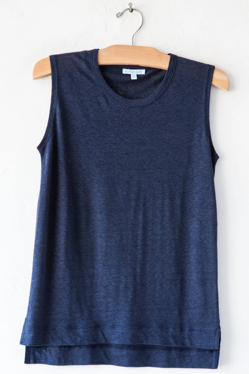 lost & found navy linen sleeveless tee