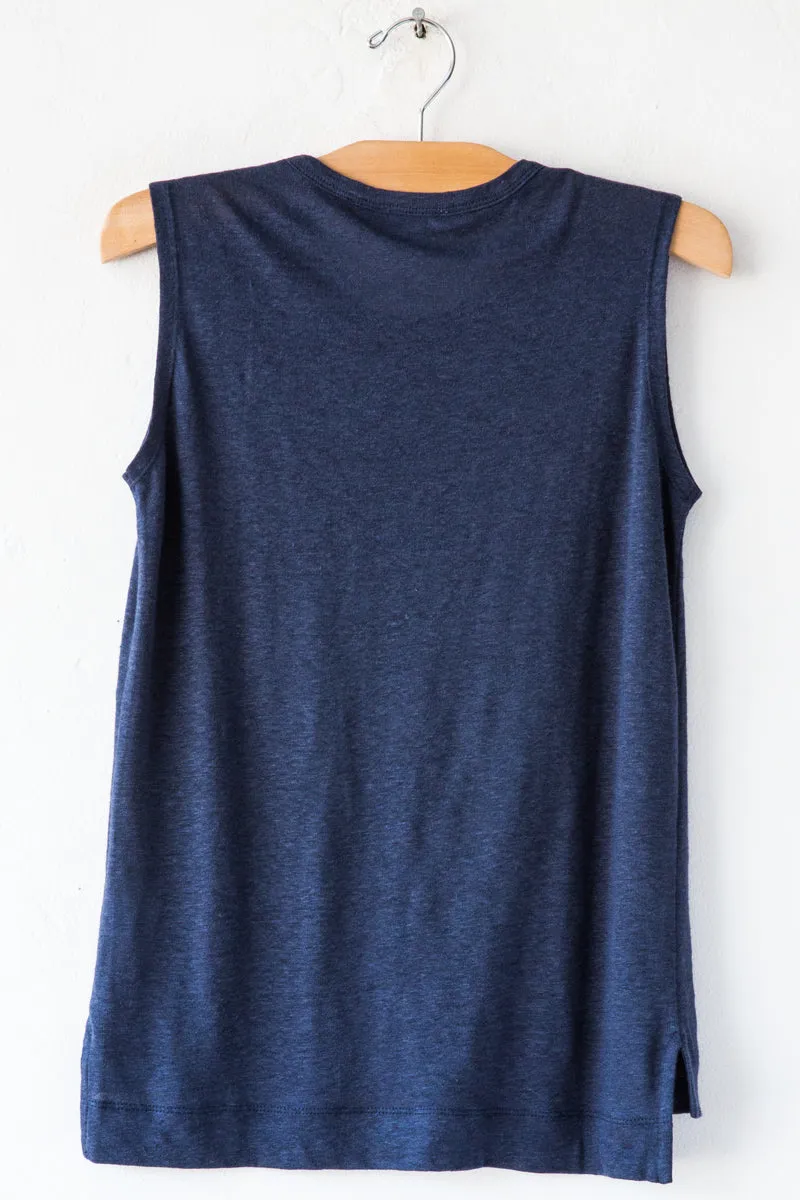 lost & found navy linen sleeveless tee