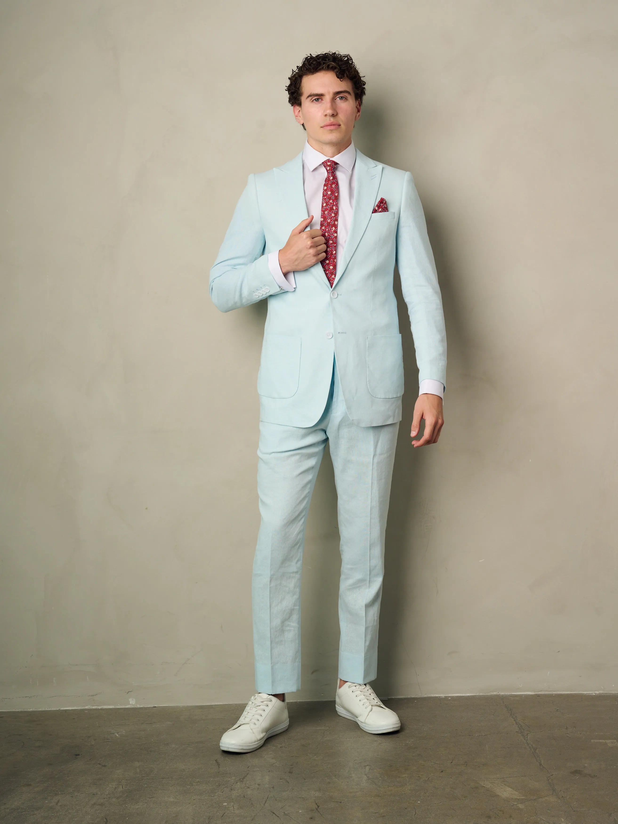 Men's 2-Pieces Slim Fit Linen Suit (Light Blue)