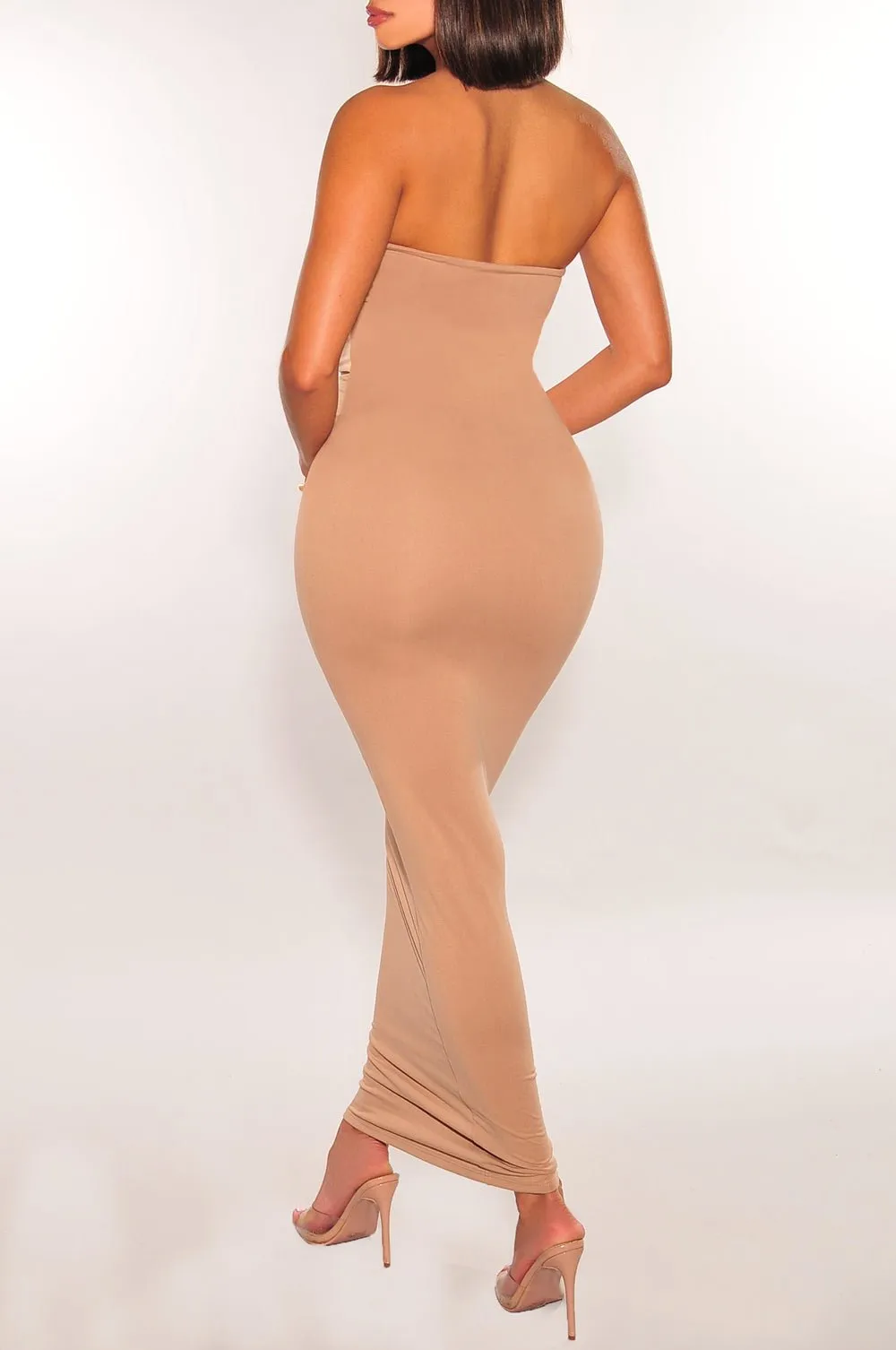 Mocha Two Toned Cut Out Strapless Dress