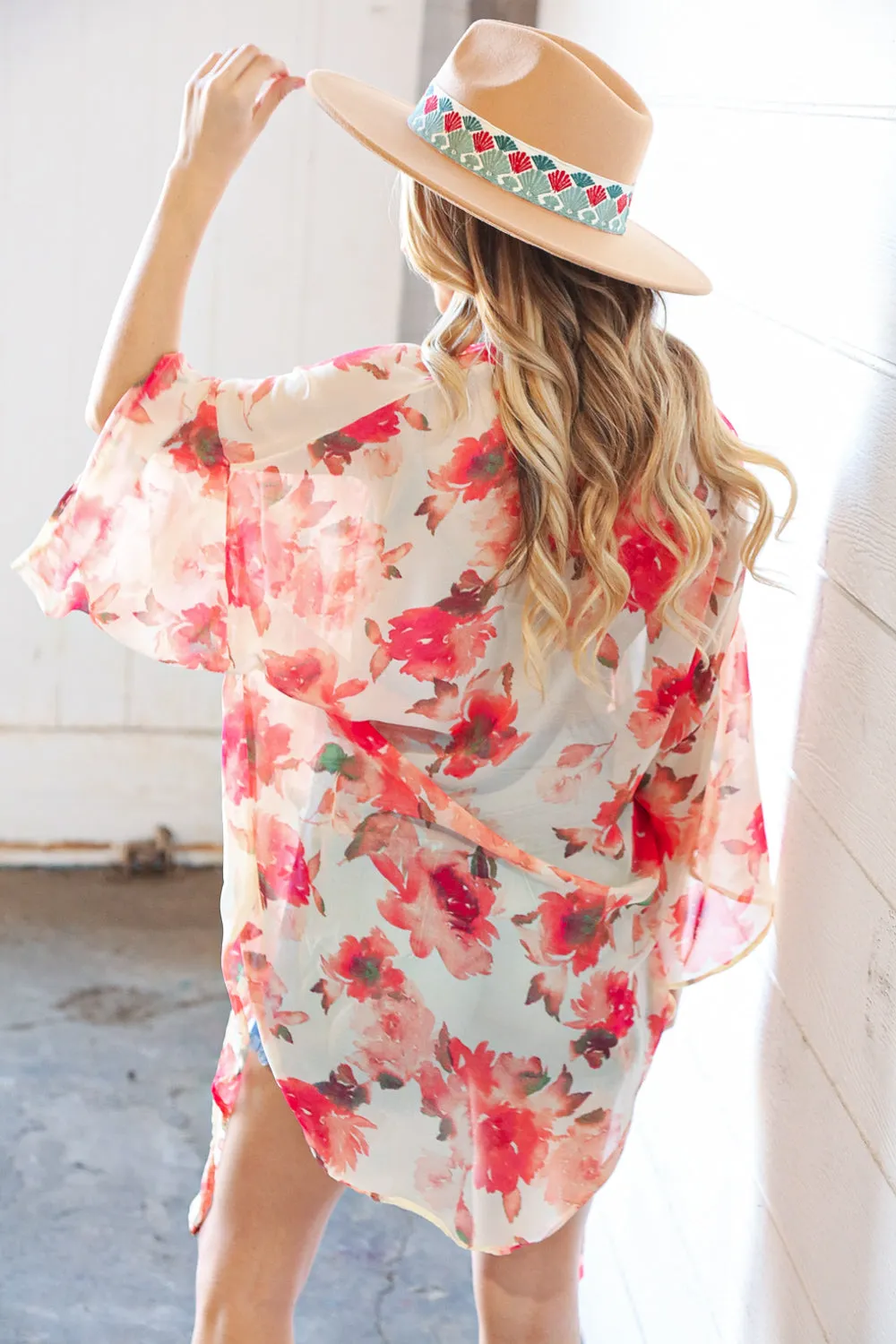 Natural Floral Print Chiffon Cover Up Kimono