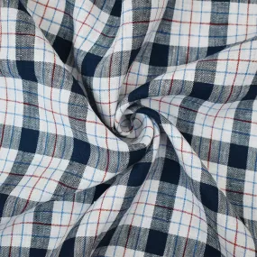 Navy-White-Red Moygashel Washed Plaid Irish Linen Woven Fabric