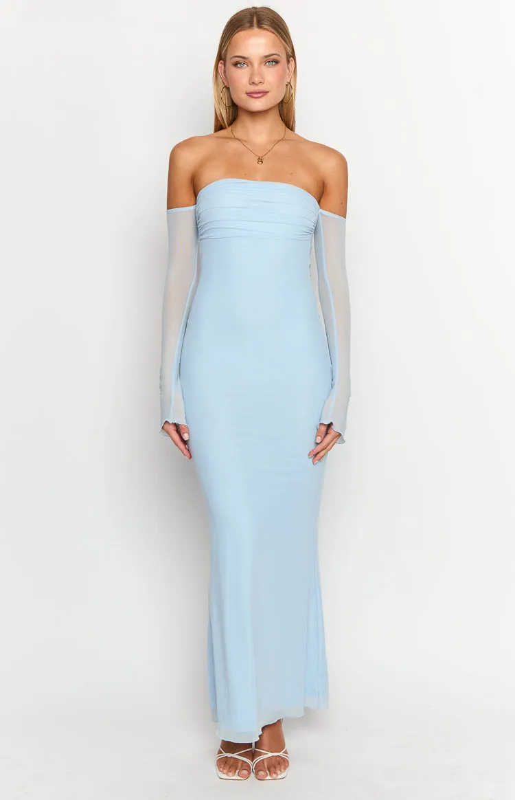 Odette Light Blue Long Sleeve Formal Maxi Dress