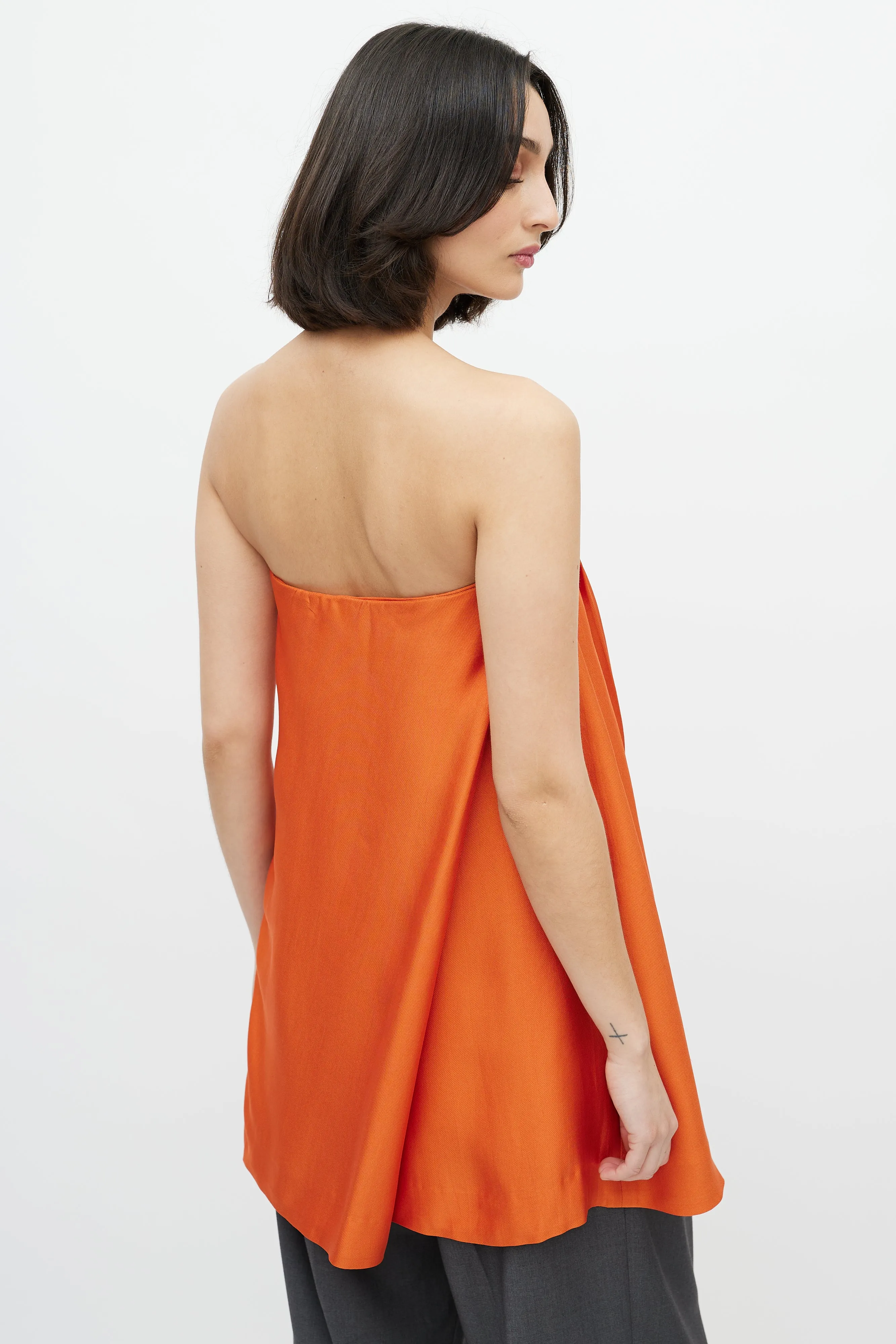 Orange Pleated Strapless Top