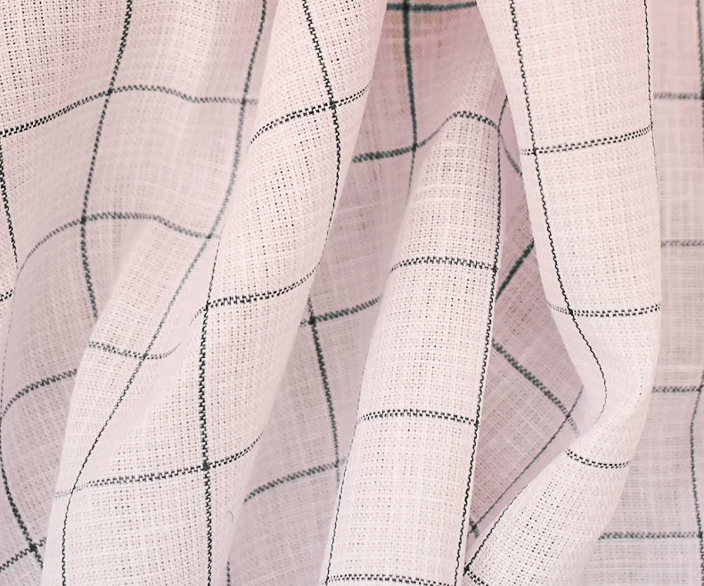 Pink-Deep Gray-White Spence Bryson Check Grid Irish Linen Woven Fabric