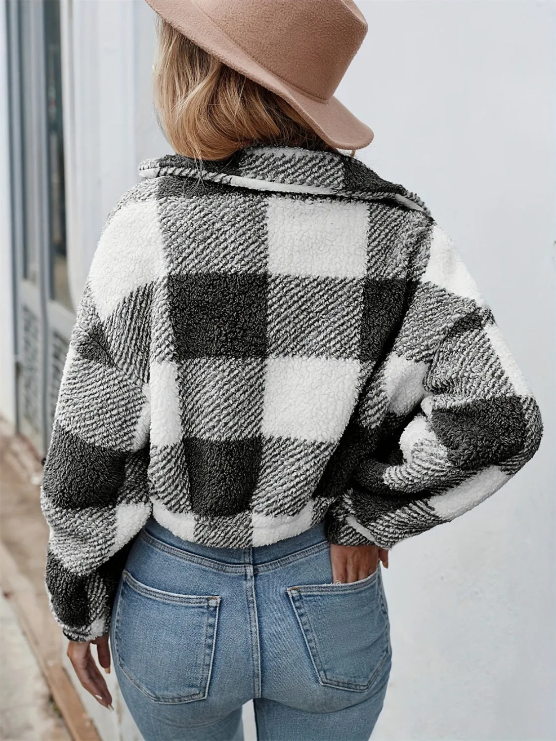 Plaid Zip Up Long Sleeve Jacket