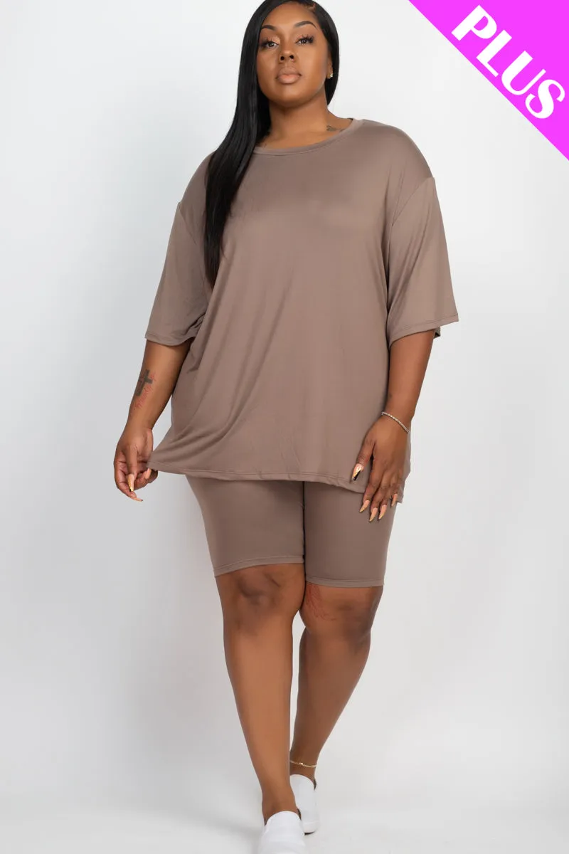 Plus Size Loose Fit Top & Biker Shorts Set