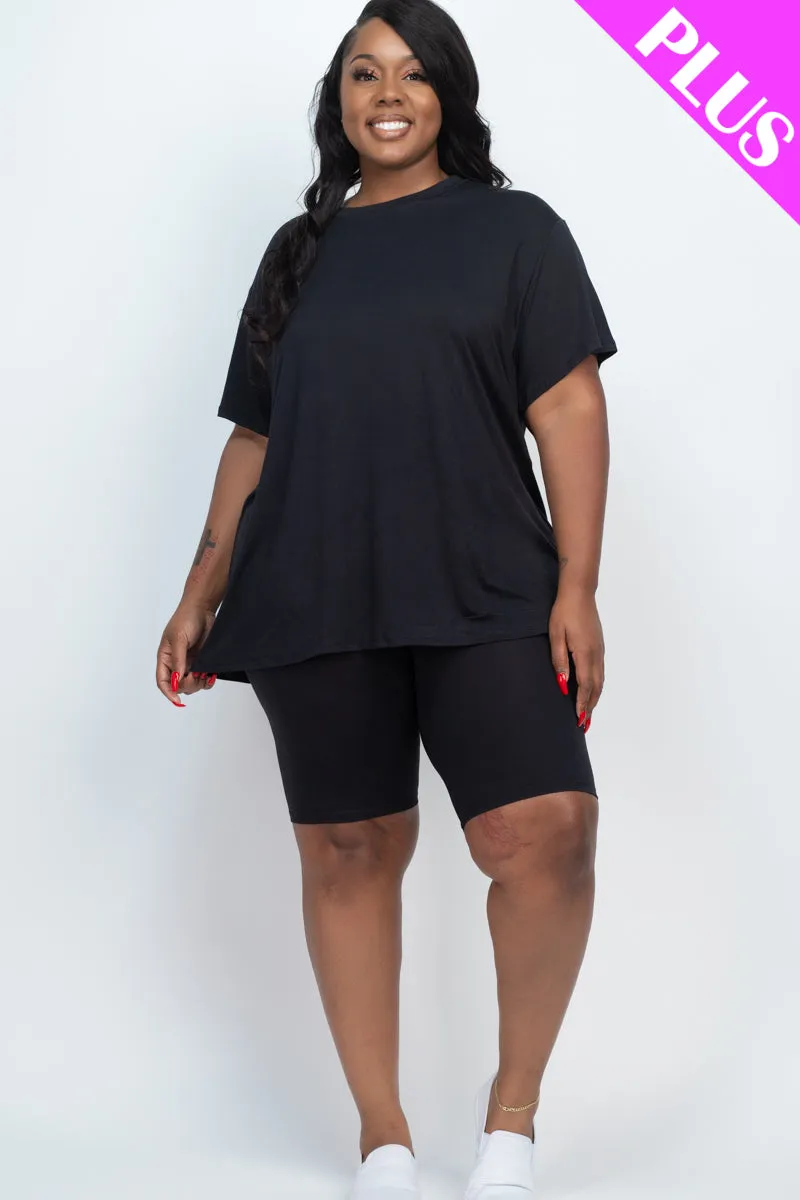 Plus Size Loose Fit Top & Biker Shorts Set