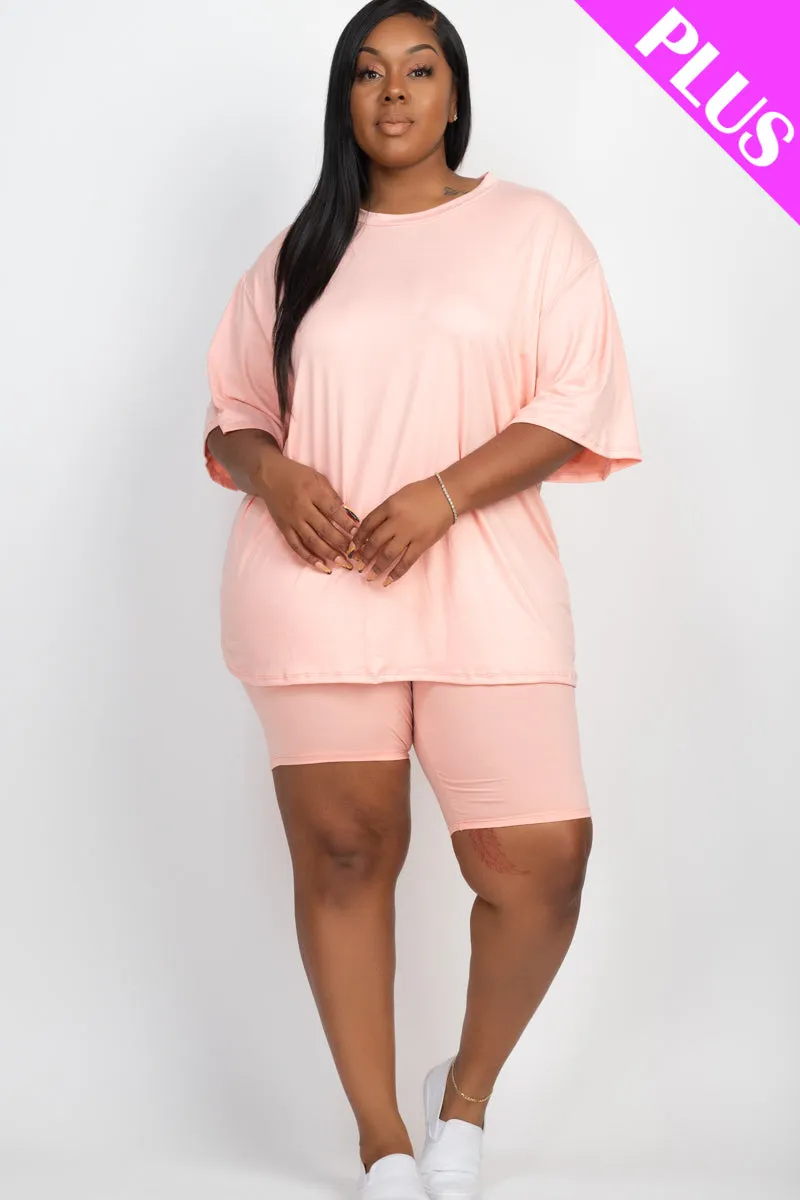 Plus Size Loose Fit Top & Biker Shorts Set