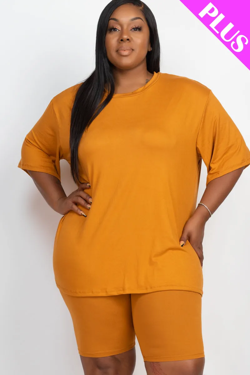 Plus Size Loose Fit Top & Biker Shorts Set