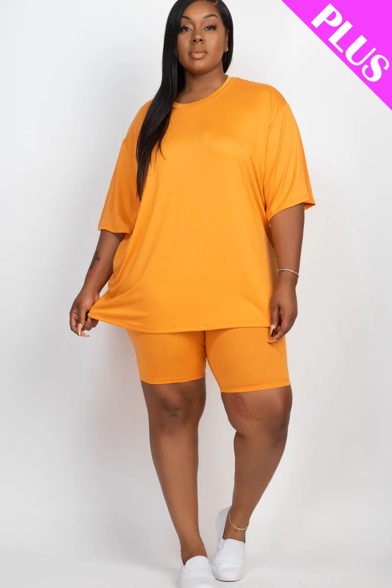 Plus Size Loose Fit Top & Biker Shorts Set