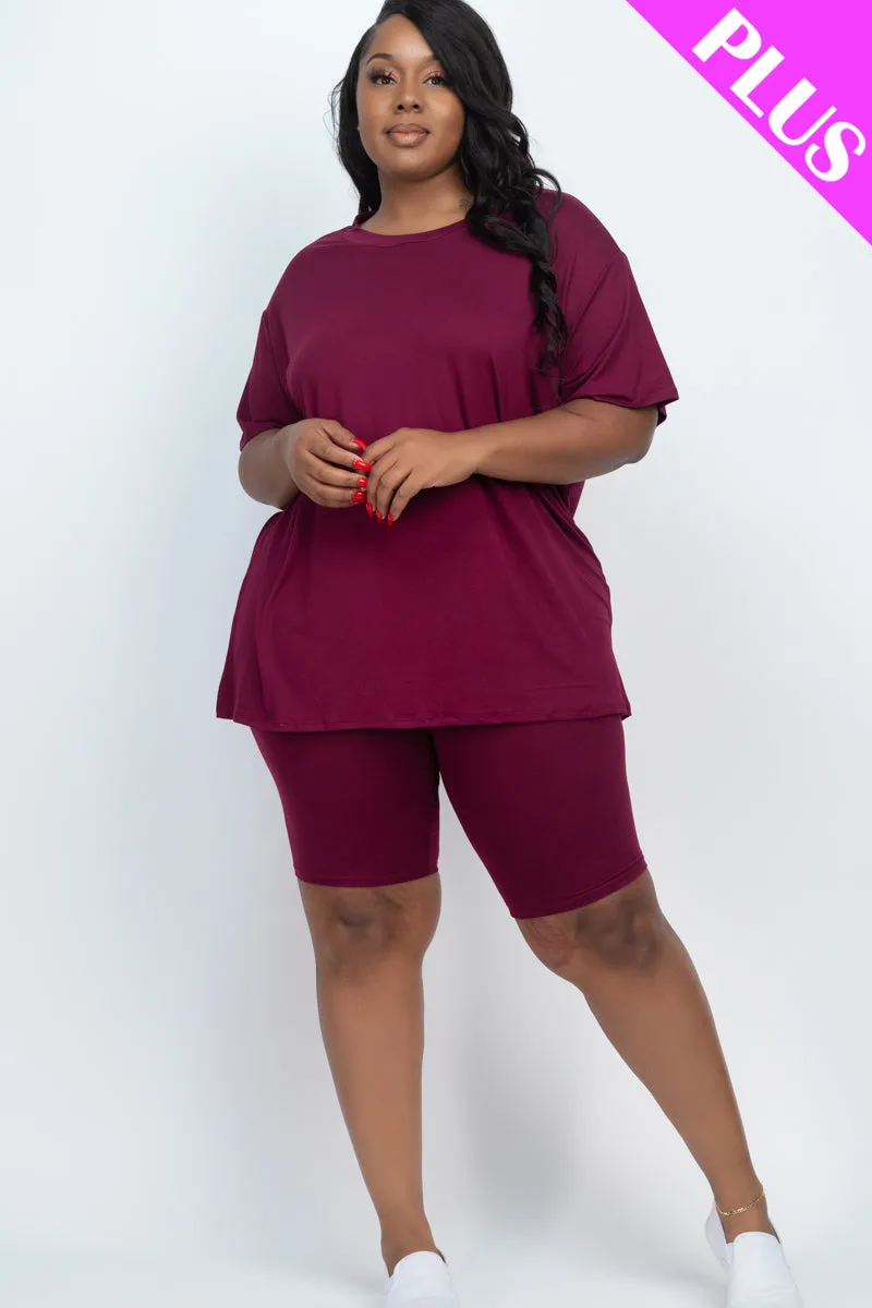 Plus Size Loose Fit Top & Biker Shorts Set