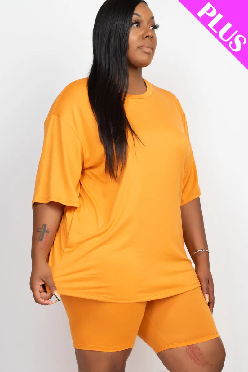 Plus Size Loose Fit Top & Biker Shorts Set