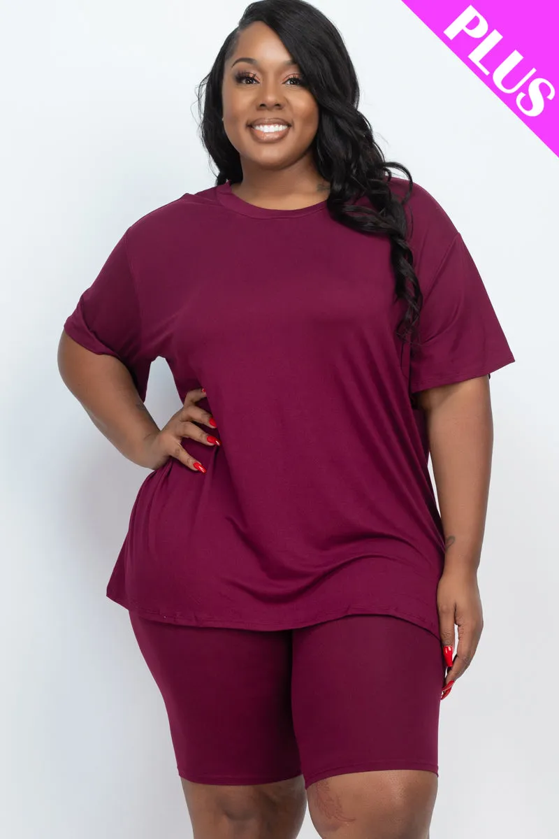 Plus Size Loose Fit Top & Biker Shorts Set