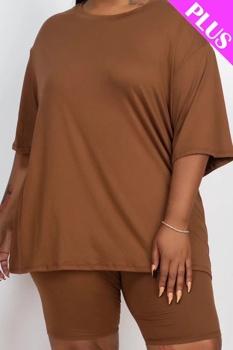 Plus Size Loose Fit Top & Biker Shorts Set