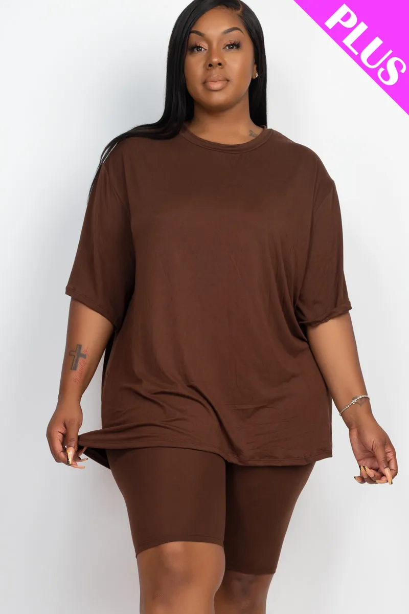 Plus Size Loose Fit Top & Biker Shorts Set