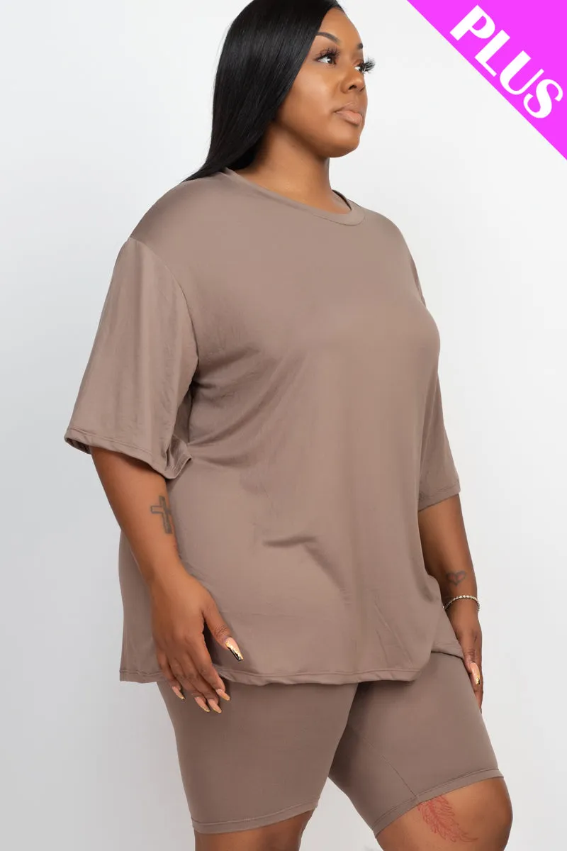 Plus Size Loose Fit Top & Biker Shorts Set