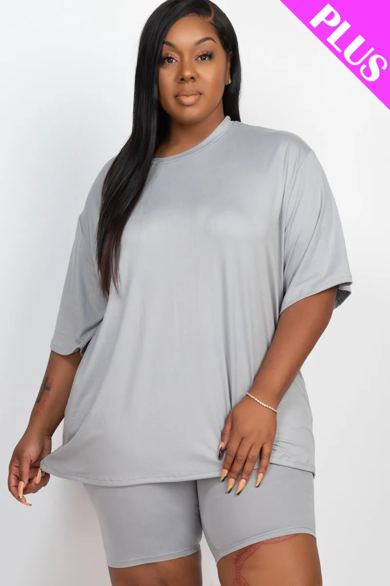 Plus Size Loose Fit Top & Biker Shorts Set