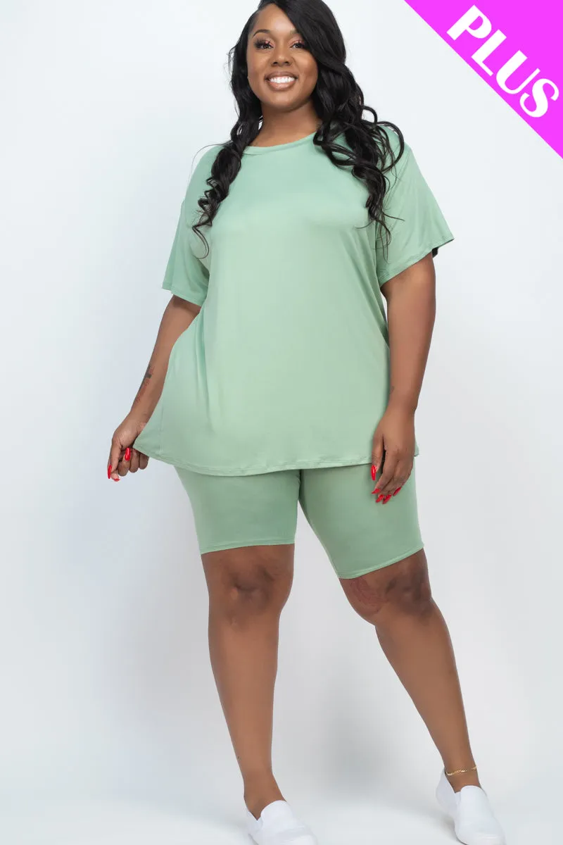 Plus Size Loose Fit Top & Biker Shorts Set