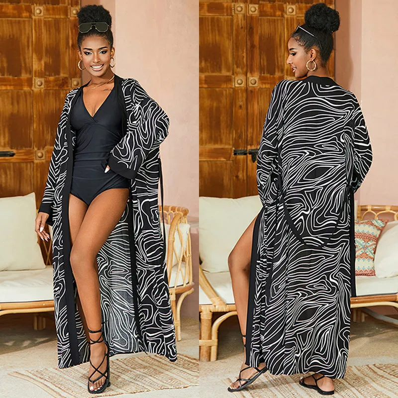 Printed Beach Cover up Sunscreen Women Swimsuit Beach Cover Up Holiday Long Cardigan