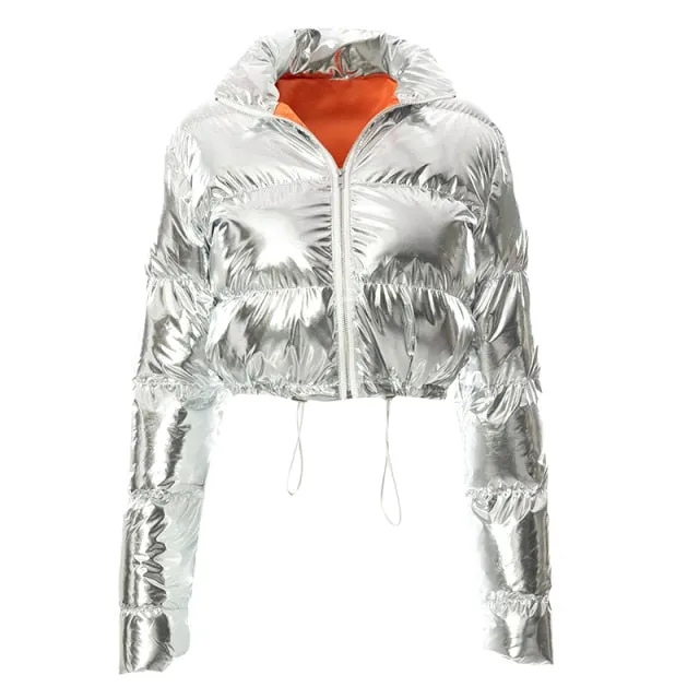 PU Leather Bubble Puffer Winter Warm Jacket