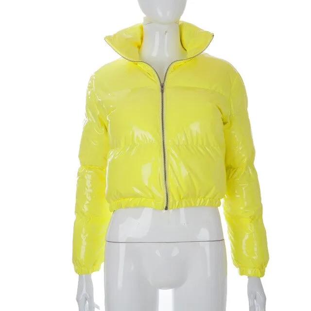 PU Leather Bubble Puffer Winter Warm Jacket