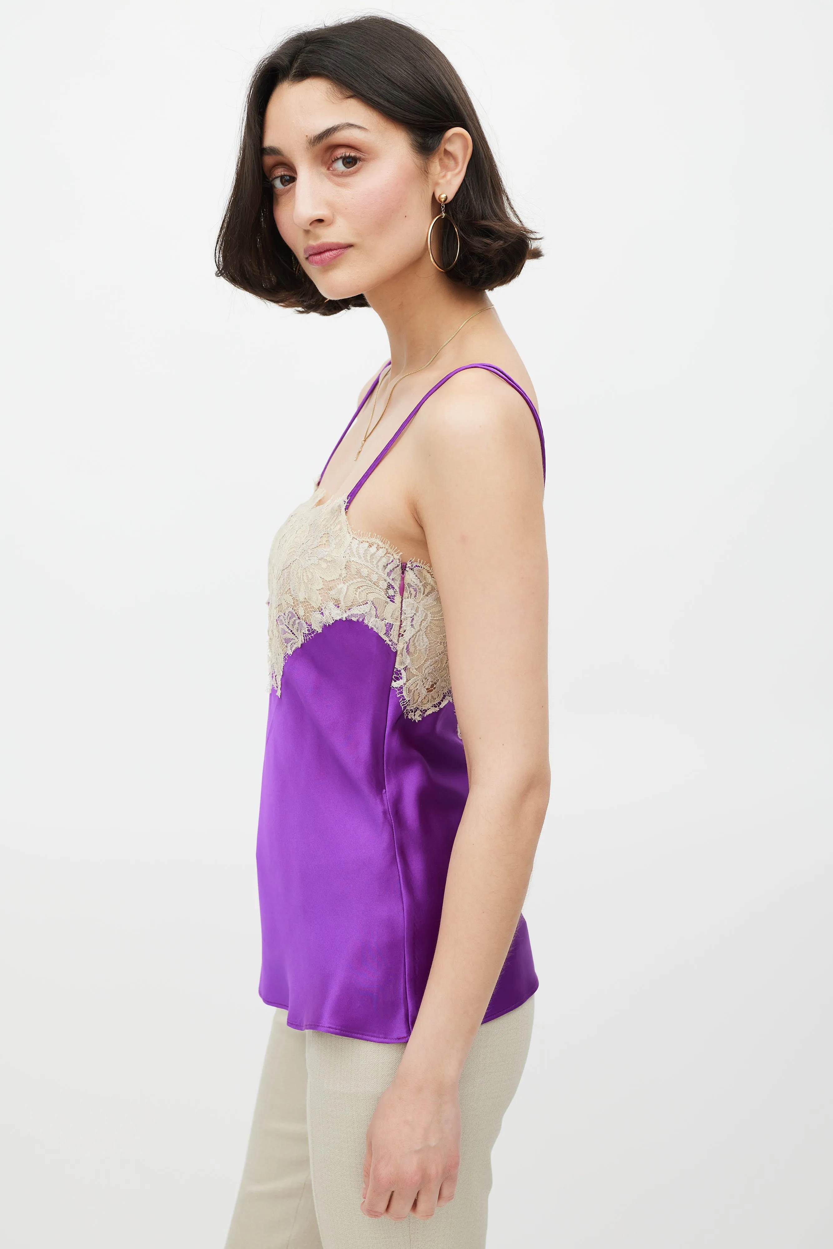 Purple & Cream Silk & Lace Camisole