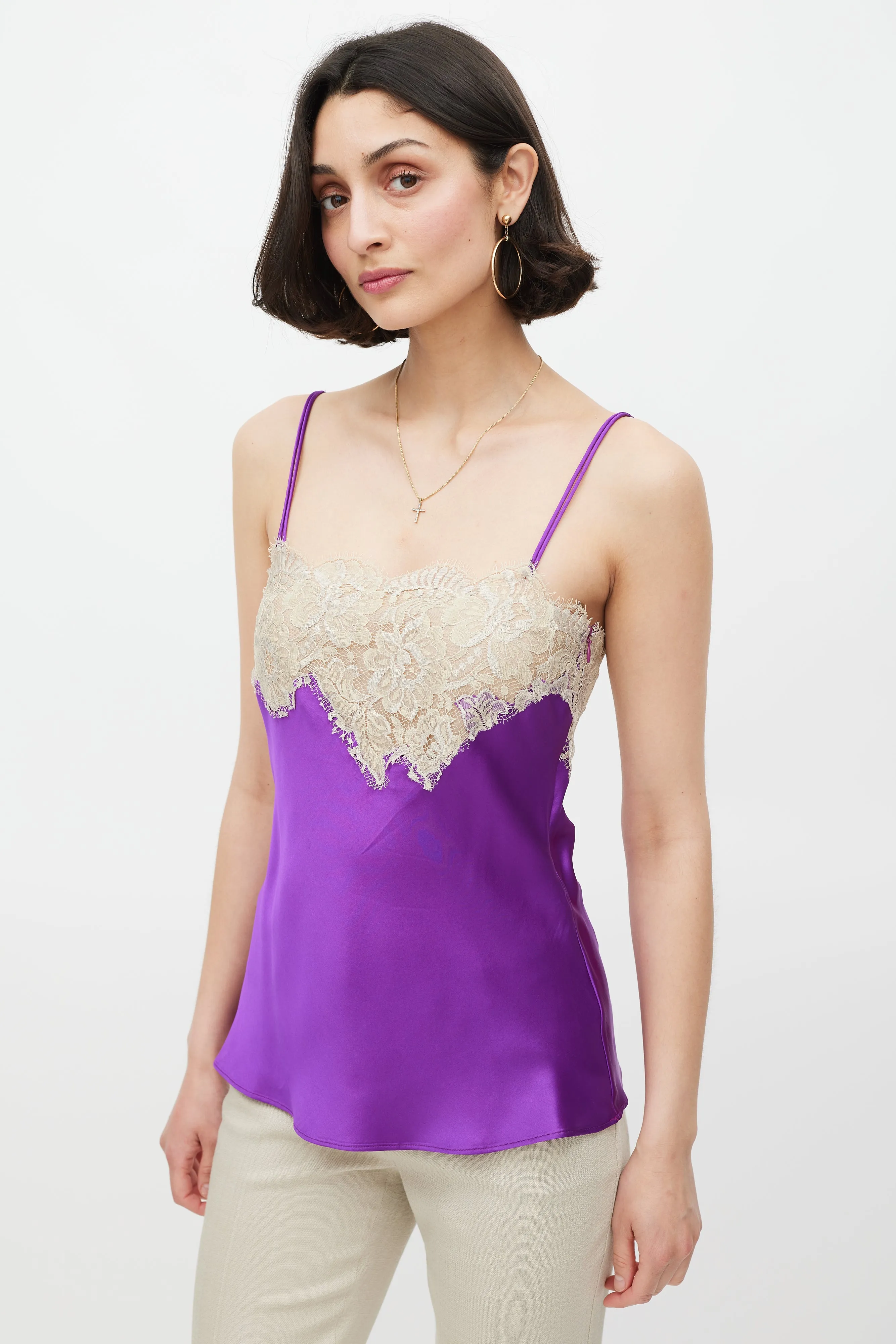 Purple & Cream Silk & Lace Camisole