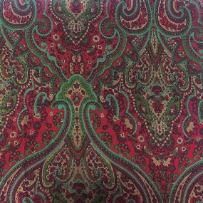 Red-Green-Multi Baroque Printed Linen Woven Fabric