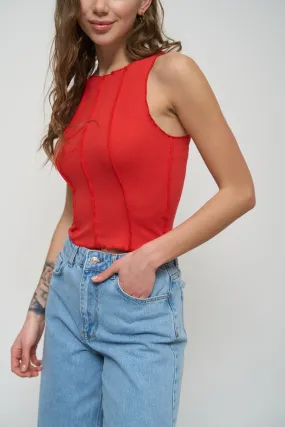 Red Ribbed Seam Detail Top