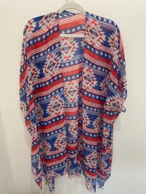 Red, White & Blue Aztec Stars Sheer OS Kimono