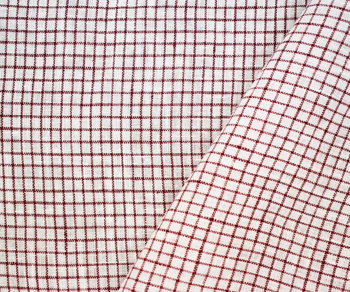 Red-White Spence Bryson Grid Check Washed Irish Linen Woven Fabric