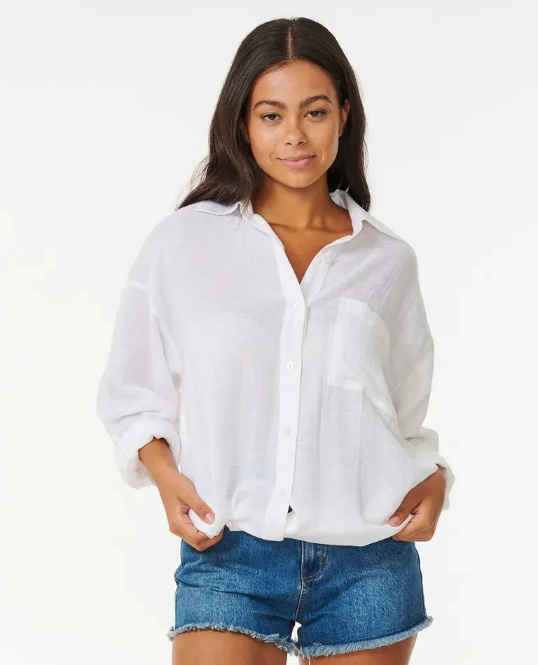 Rip Curl Ladies Premium Linen Long Sleeve Button Up White