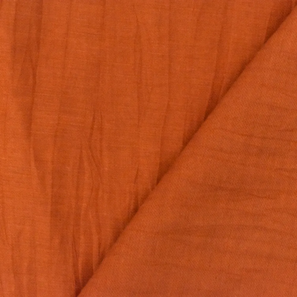 Royal Orange Solid Crinkle Satin-like Linen-Nylon Dobby Woven Fabric