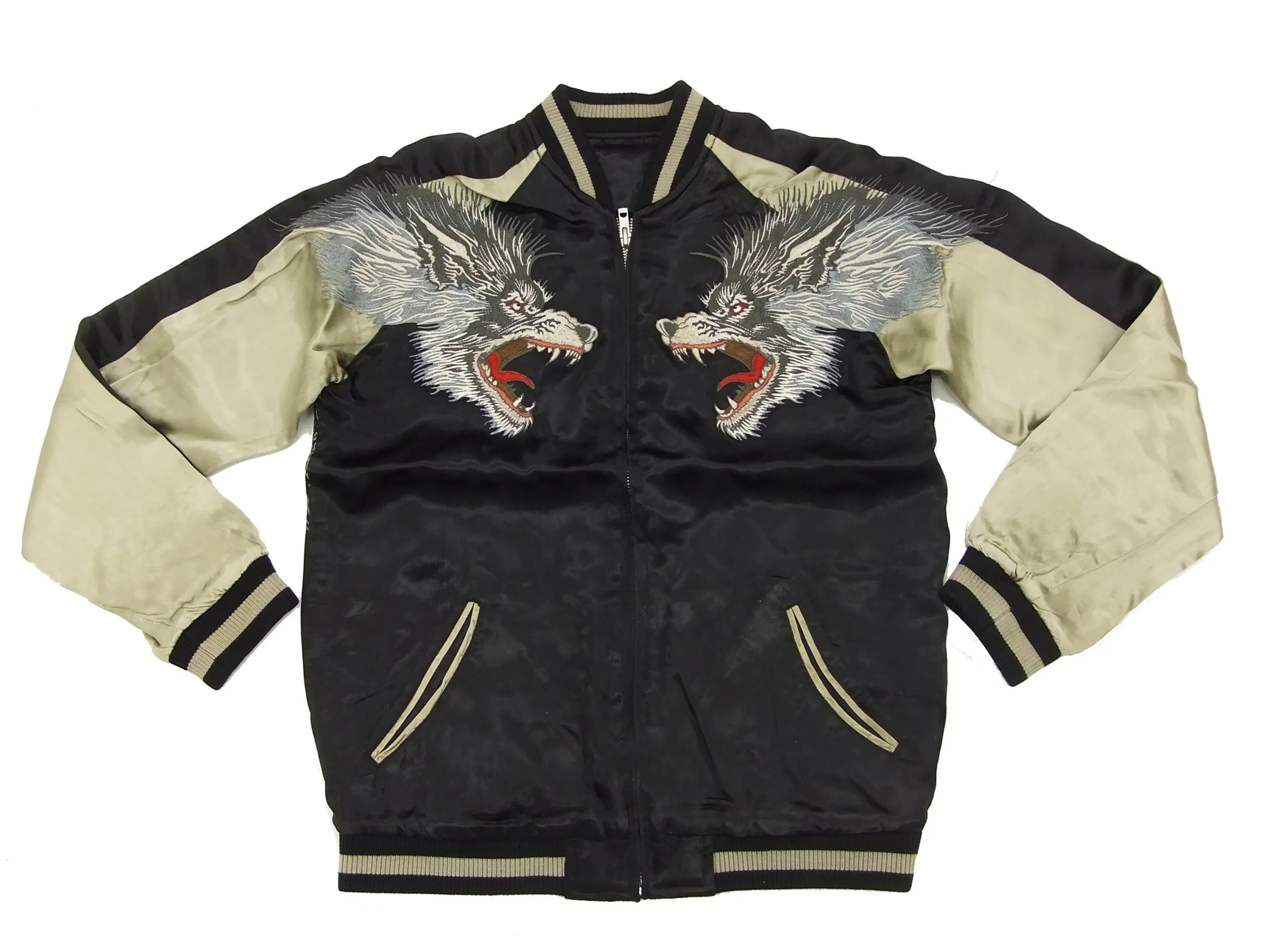 SATORI Japanese Souvenir Jacket Wolf Men's Sukajan GSJR-006 Black/Gold