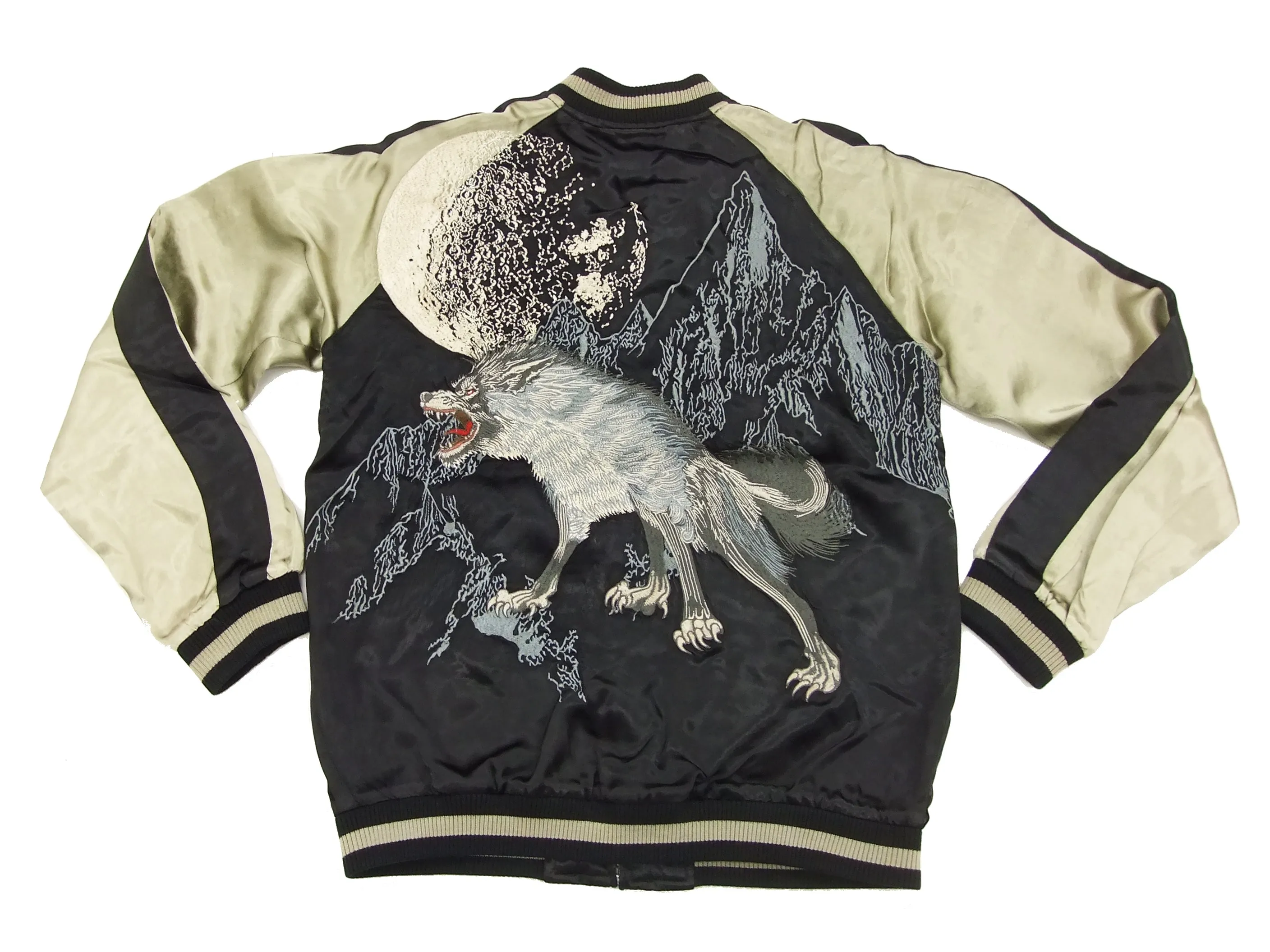 SATORI Japanese Souvenir Jacket Wolf Men's Sukajan GSJR-006 Black/Gold