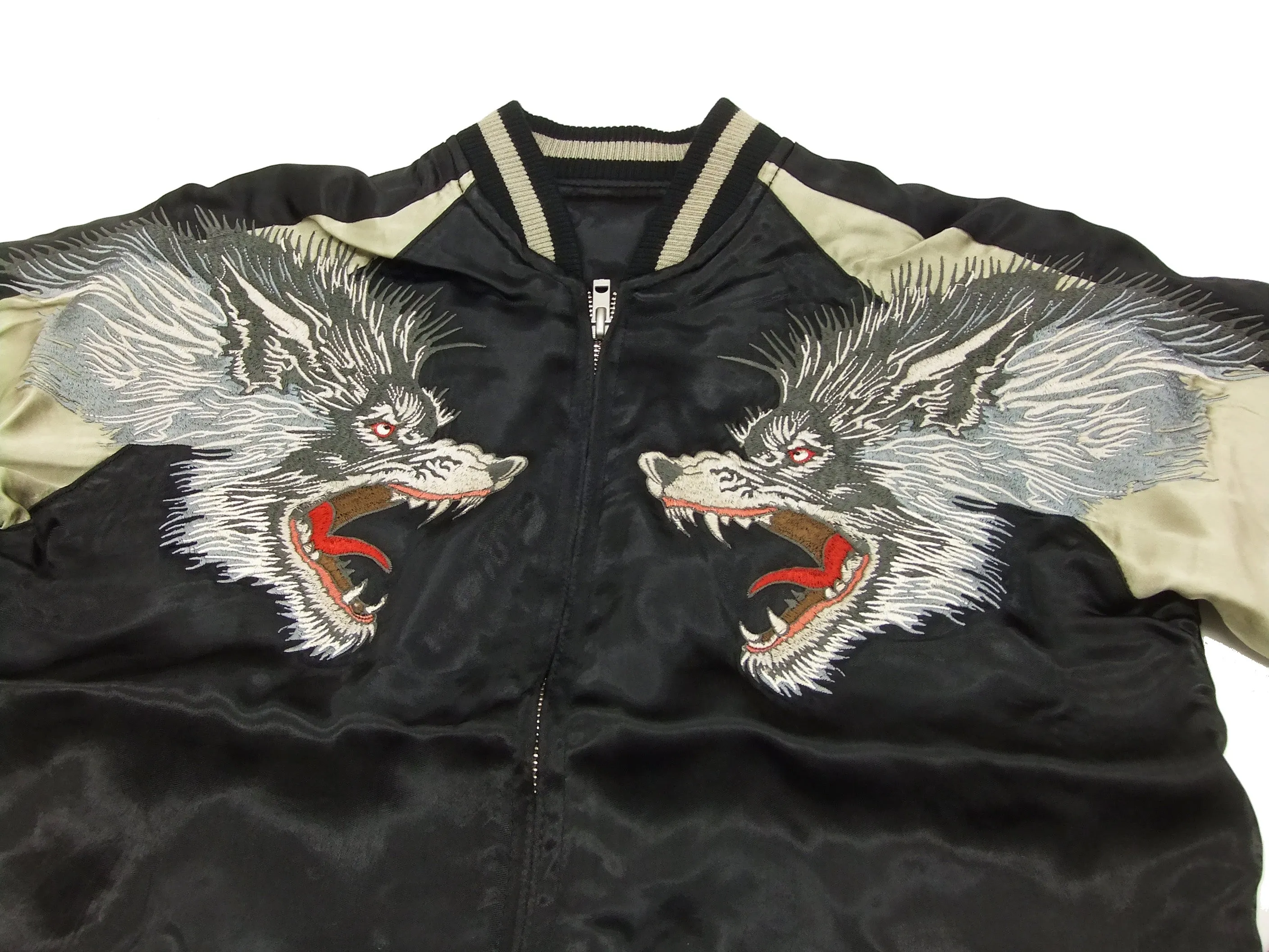 SATORI Japanese Souvenir Jacket Wolf Men's Sukajan GSJR-006 Black/Gold