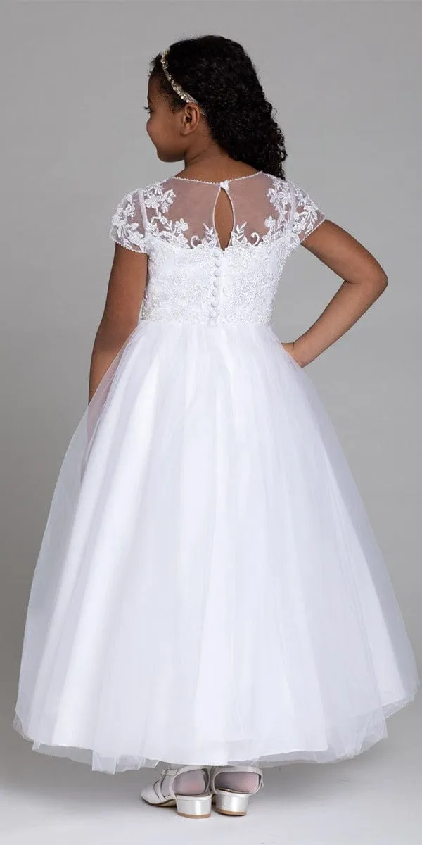 Short Sleeve Lace Applique Tulle A-Line Dress