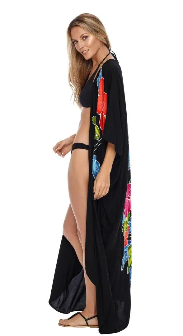 SHU-SHI Women's Floral Kimono Cardigan - Open Front Robe Beach Cover Up One Size