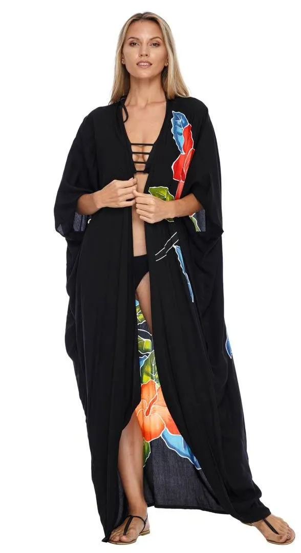 SHU-SHI Women's Floral Kimono Cardigan - Open Front Robe Beach Cover Up One Size