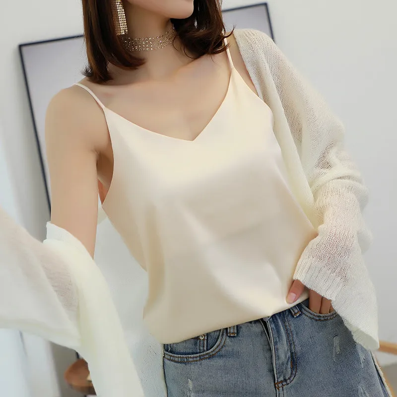 Silk Strap Women Sexy Sleeveless Tops Summer Loose Outdoor Popular Suits Tank Top INS Camisole